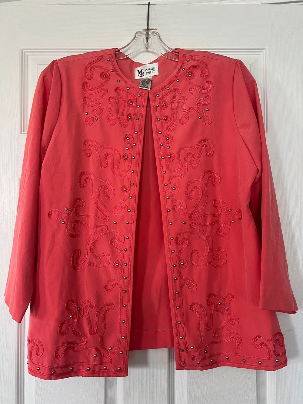 Maggie Sweet Coral Embellished Open Blazer